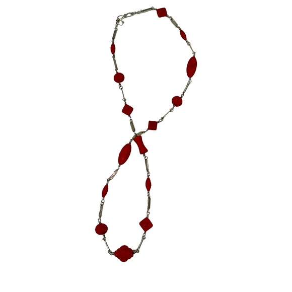 34” Chinese Cinnabar Bead Necklace with 950 SS by Tracey Mayer - Picture 3 of 8